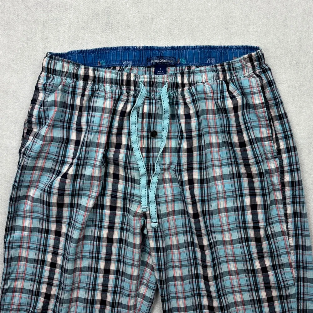 Tommy Bahama Pants Mens Large Blue Pink Plaid Cotton Pajama Sleep Lounge Pants L